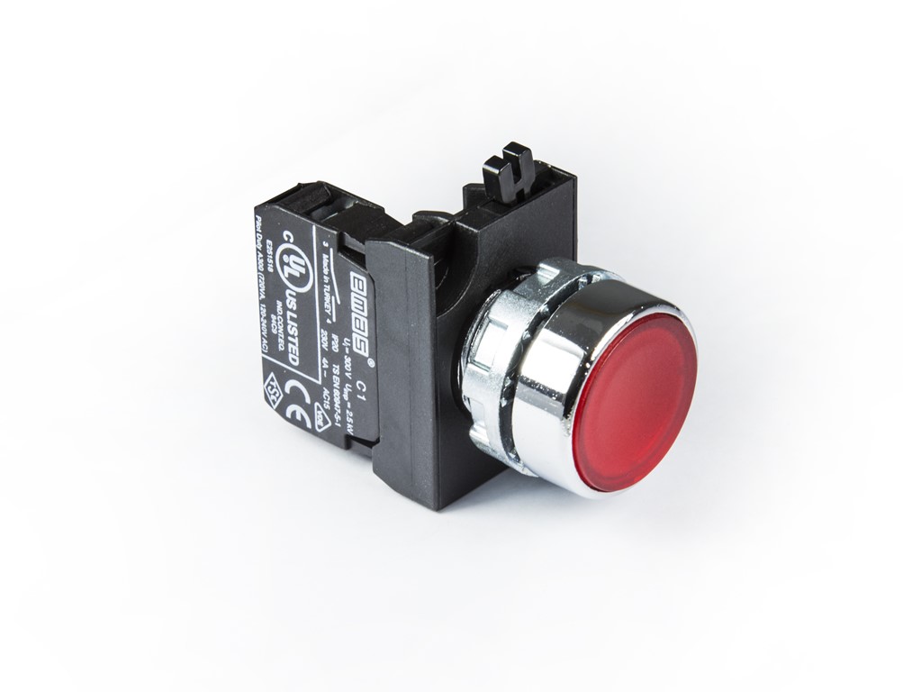 CM Serisi Metal 1NC Yaylı Düz Kırmızı 22 mm Buton
